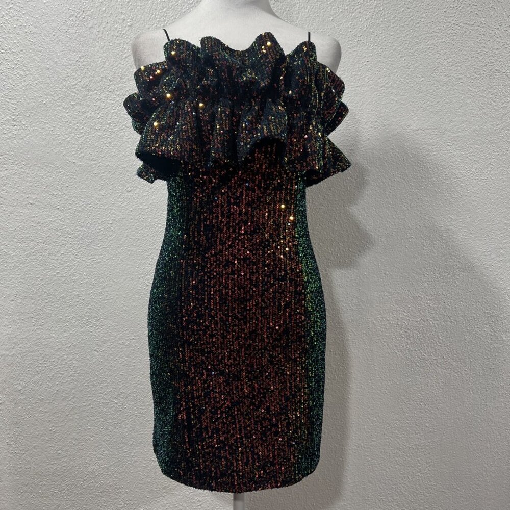 Thirty Thirty Sequin And Ruffle Mini‎ Dress Iridescent Prom Club Concert Party